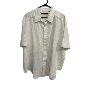Perry Ellis Striped Short Sleeve Button Front Shirt White Sz 2X Linen Blend Work